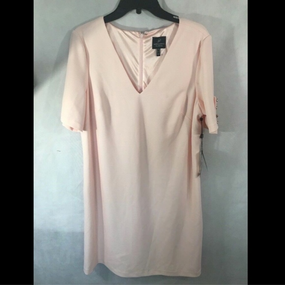 NEW Adrianna Papell Button Sleeve Shift Dress in Blush Pink [SZ 14 ]‎ - Picture 3 of 8